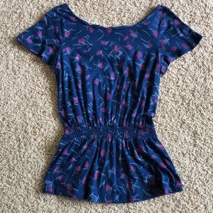 Patterned Peplum Navy Kirra Shirt